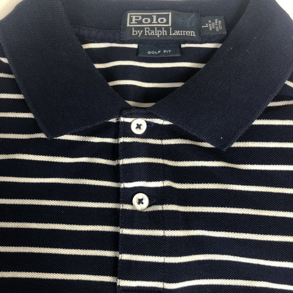 POLO RALPH LAUREN‎ GOLF FIT Large Men's Blue Cotton Shirt Striped L D24 - Picture 3 of 5